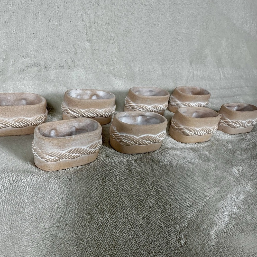 Vintage Coastal Terracotta Ceramic Napkin Rings Set Of 8 Made In Philippines